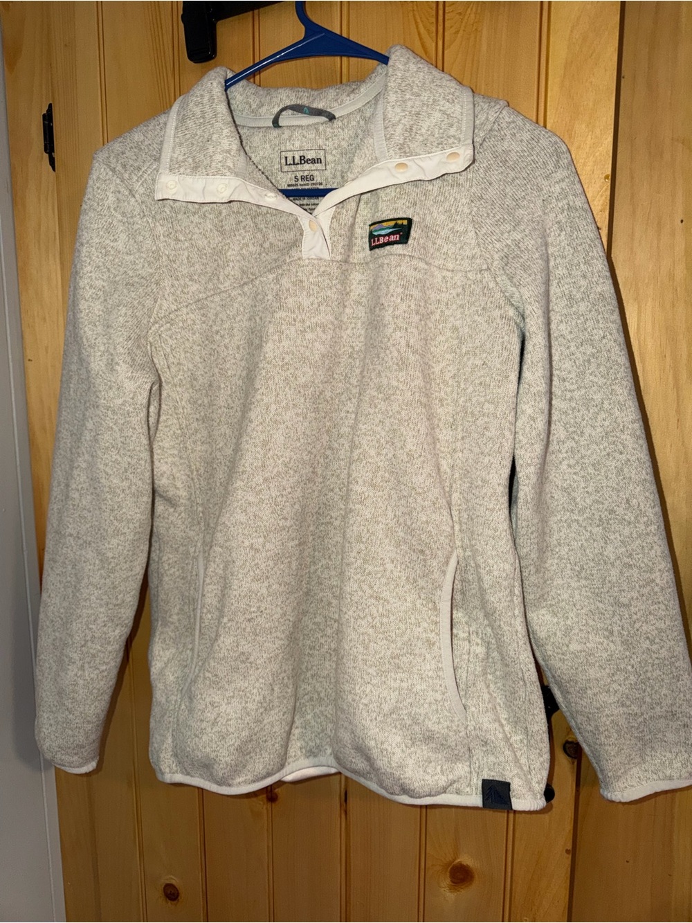 L.L. Bean Women’s Heathered Cream Quarter Button Fleece Pullover-Size Small
